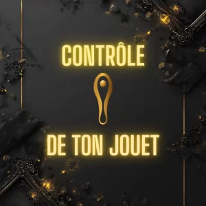 Texte "Contrôle de ton jouet" en lettres lumineuses sur fond noir avec des ornements décoratifs.