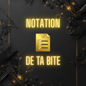 Icône dorée représentant une liste avec une étoile et des coches, avec le texte « NOTATION DE TA BITE » autour.